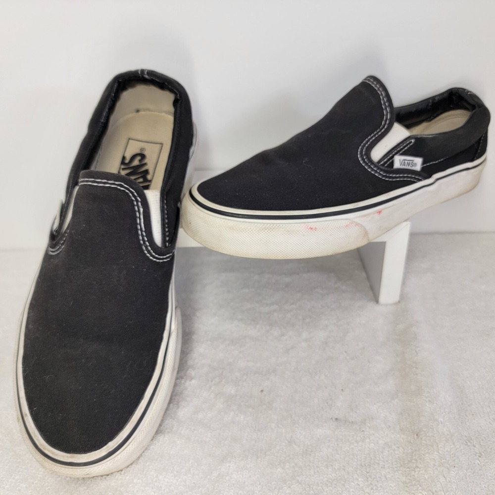 Vans Classic Slip On Unisex Womens 6 - Mens Size 4.5 US Black Canvas Shoes White